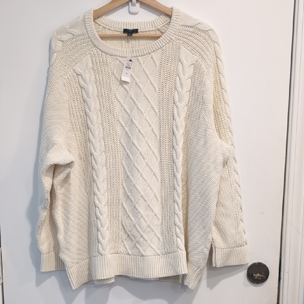Talbots New Cozy Cream Cable Knit Sweater Woman's Size 3XL Plus